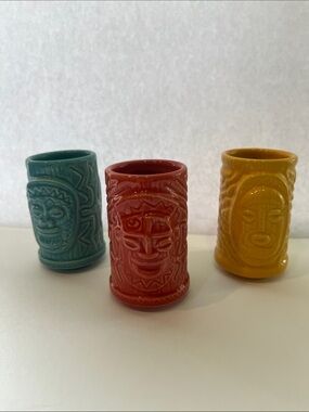 Disney Set of 3 Tiki Shot Glasses — Teal, Coral, Mustard